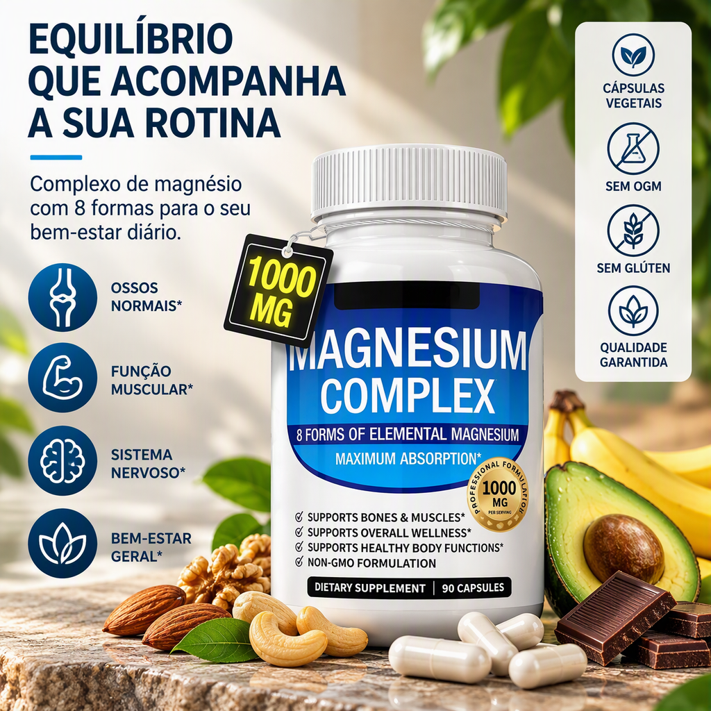 Complexo de Magnésio 8 em 1 | 1000 mg por Porção | 90 Cápsulas