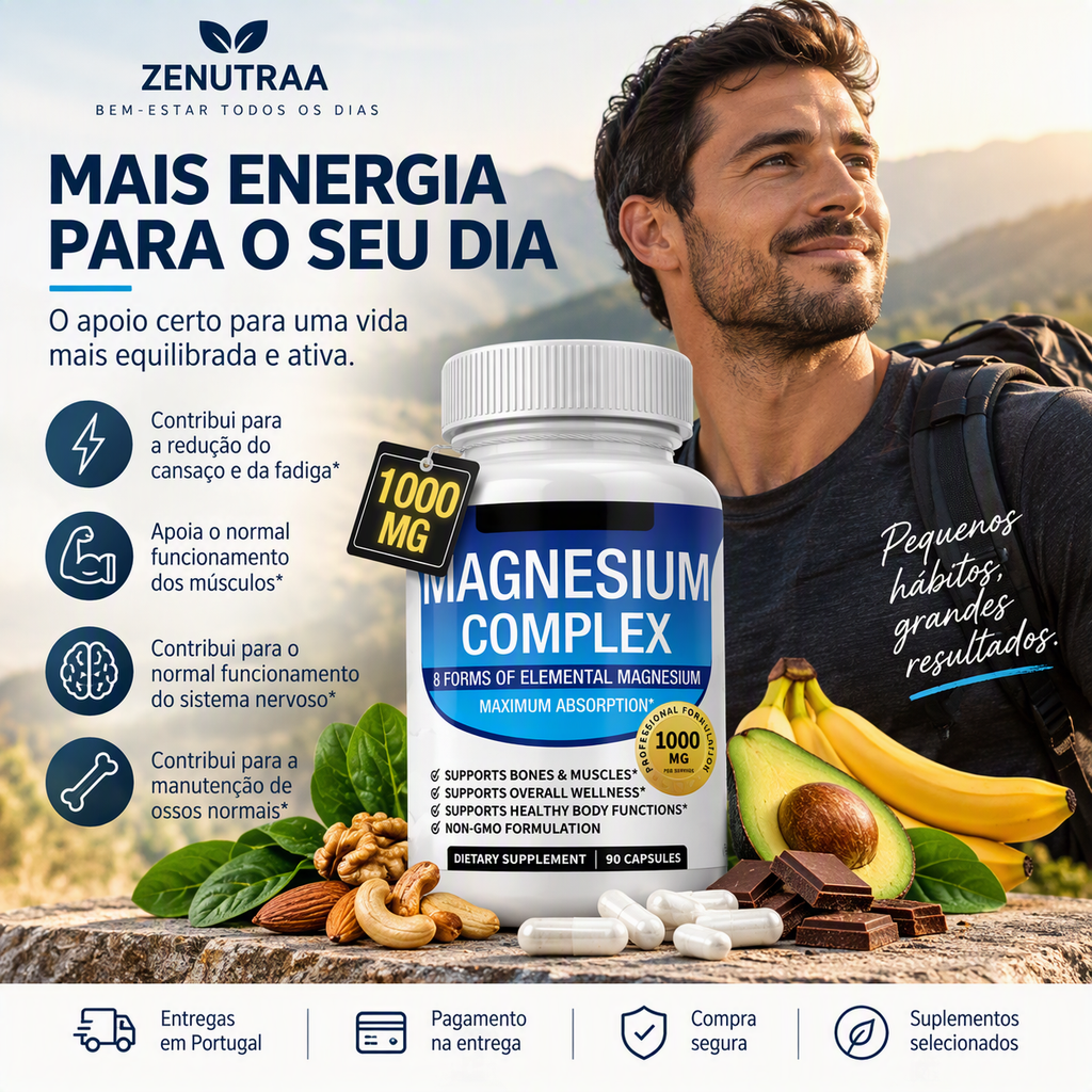 Complexo de Magnésio 8 em 1 | 1000 mg por Porção | 90 Cápsulas