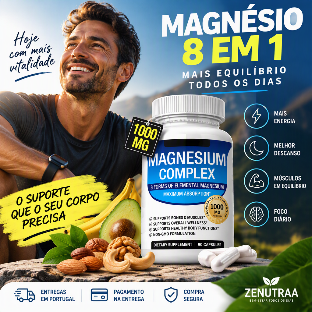 Complexo de Magnésio 8 em 1 | 1000 mg por Porção | 90 Cápsulas