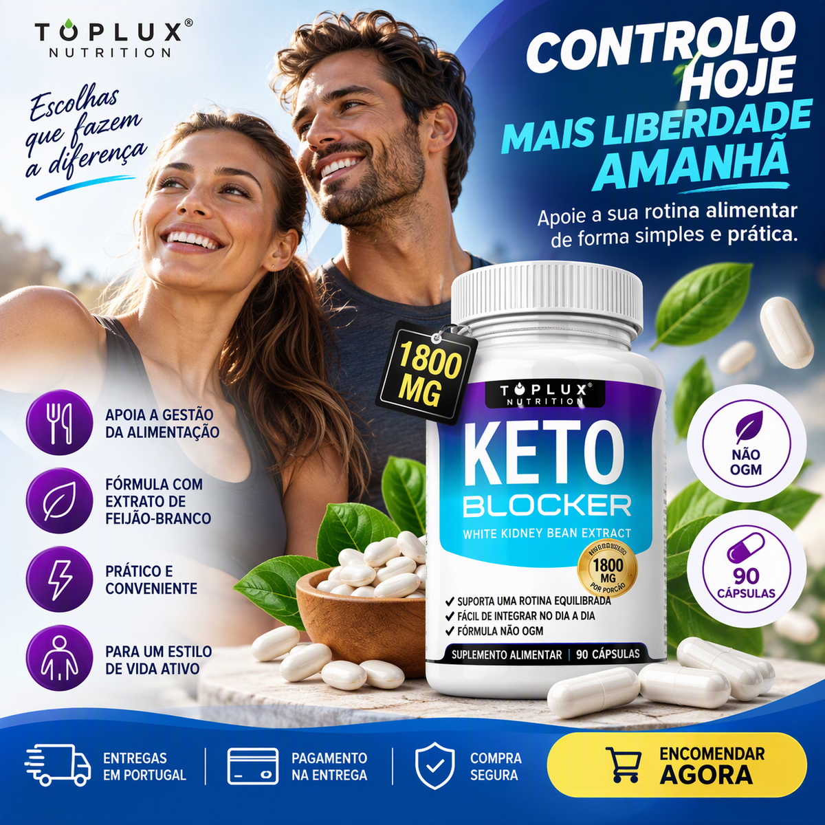 Toplux Keto Blocker | Extrato de Feijão-Branco 1800 mg | 90 Cápsulas